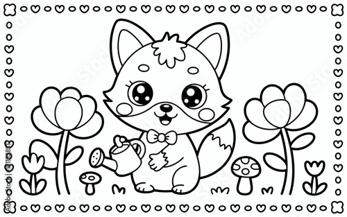 Cute Animal Coloring Page, Lineart outline illustration 