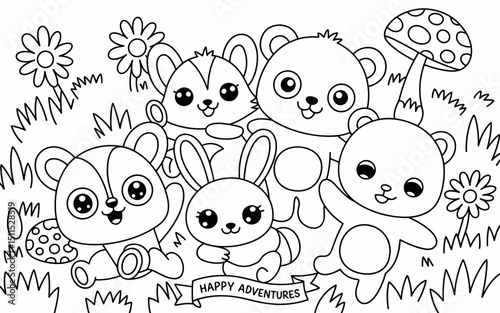 Cute Animal Coloring Page, Lineart outline illustration 