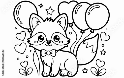 Cute Animal Coloring Page, Lineart outline illustration 