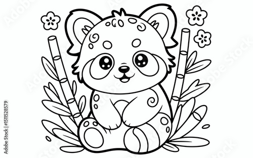 Cute Animal Coloring Page, Lineart outline illustration 