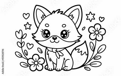 Cute Animal Coloring Page, Lineart outline illustration 