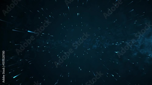 Falling snow flakes animation with abstract particles like cosmic dust in the dark night sky photo