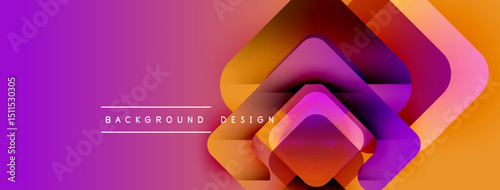 Abstract gradient layers create dynamic composition. Purple transitions to orange, forming modern background design. Shapes overlap, adding depth.