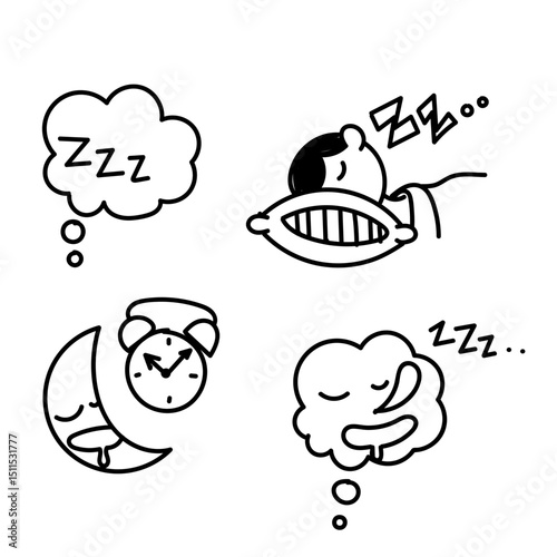 sleep time icon in doodle style collection related