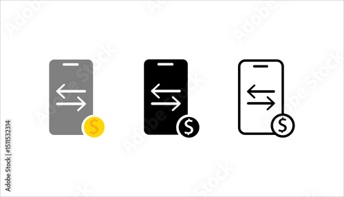 Mobile payment icon set. Concept of Online Banking. Outline style. Vector. Isolate on white background.	
