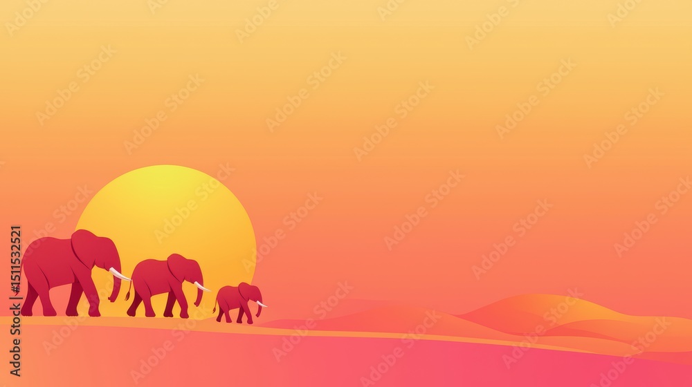 Safari Silhouettes of elephants walking across the horizon at sunset. Safari Silhouettes of elephants walking across the horizon at sunset.