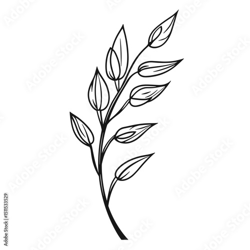 Line drawing of flaxseeds plant with leaves in minimalist style  