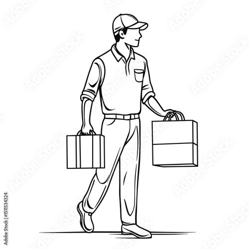 Man delivering packages while walking in a casual outfit outdoors  