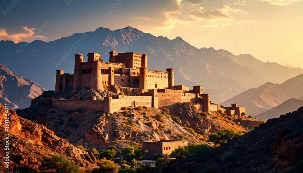 Obraz premium Haunting Desert Fort in Oman Surrounded by Majestic Mountains