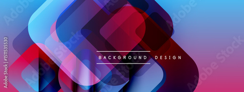 Abstract geometric shapes overlap, creating vibrant blue, pink gradients. Modern design suitable for backgrounds, presentations.