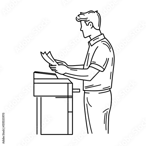 Male employee reviewing documents at desk with focused expression 