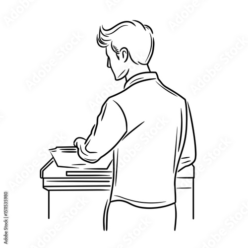 Young man using printer while standing in office environment - Concept of travel  