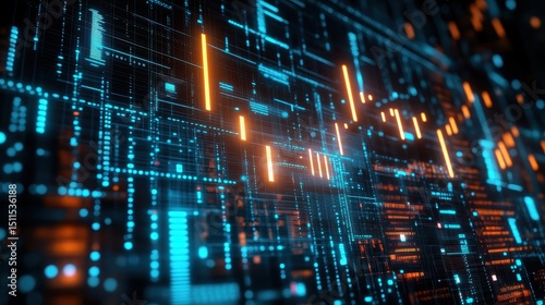 Abstract Digital Data Visualization with Bright Neon Patterns