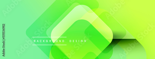 Abstract green layers create dynamic background. Rounded squares overlap, forming modern design. Gradient shades offer visual depth.
