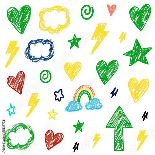 Colorful HR & Business Chalk Doodle Icons Set

