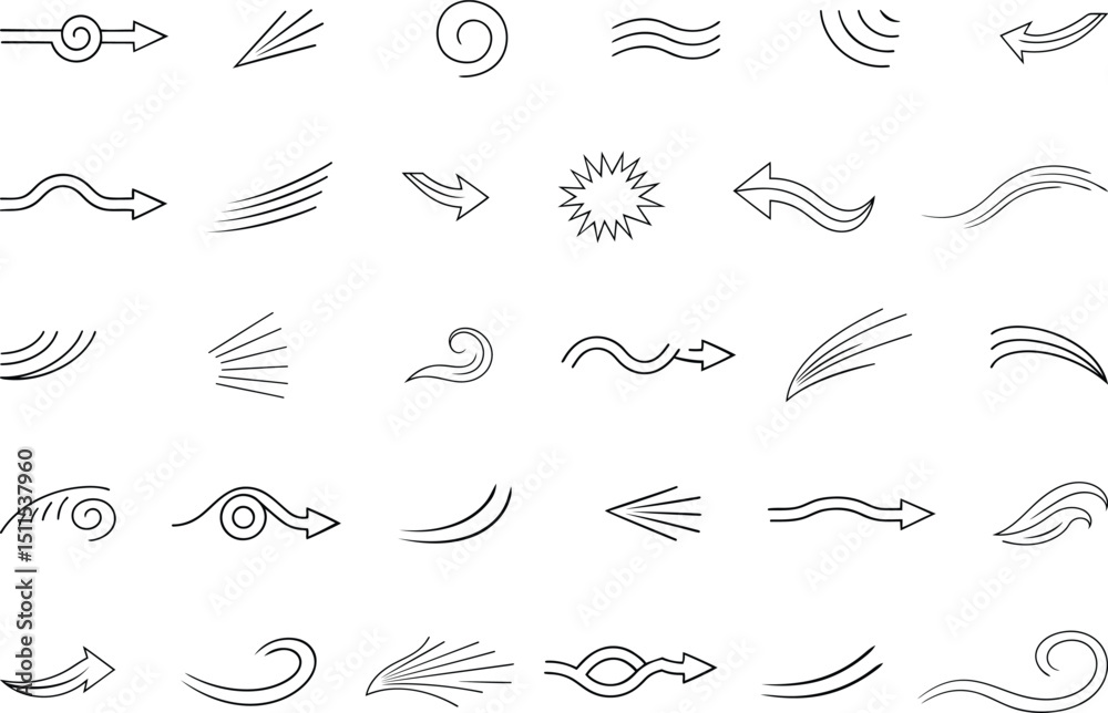 Fototapeta premium Variety style line movement element vector illustration, line movement element line art vector, line movement element silhouette vector graphics design collection