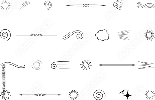 Variety style line movement element vector illustration, line movement element line art vector, line movement element silhouette vector graphics design collection