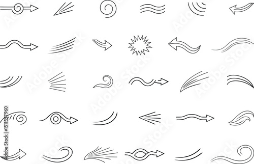 Variety style line movement element vector illustration, line movement element line art vector, line movement element silhouette vector graphics design collection