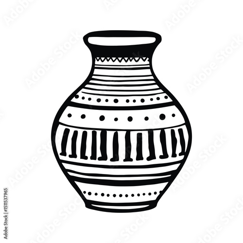 Creating Ornate Vector Decorative Vase Drawing: Designing Traditional and Ethnic Art Graphics.
