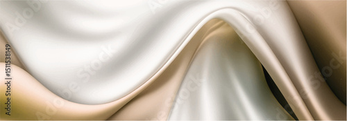 Smooth elegant silver golden silk drapery background. Textile texture. Vector illustration