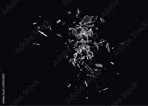 Broken glass on the black background. Isolated realistic cracked glass effect	