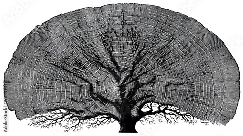 Tree cross-section engraving simple silhouette vector isolated on white background  -  