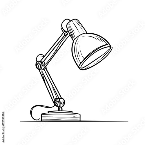 Desk lamp in minimalist style featuring adjustable arm and shade  