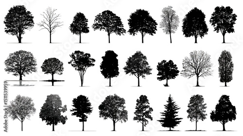 Tree varieties simple black silhouette vector isolated on white background  -  