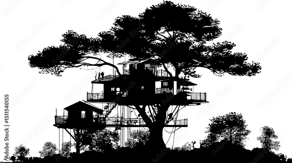 Obraz premium Treehouse silhouette vector isolated on white background - 