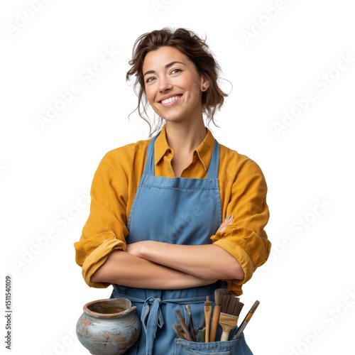 Artisan potter creating unique ceramics studio photography bright environment close-up view transparent background
