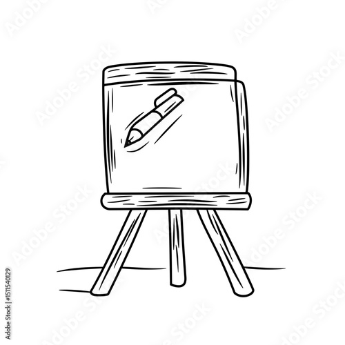 Flipchart drawing with marker on easel in sketch style  