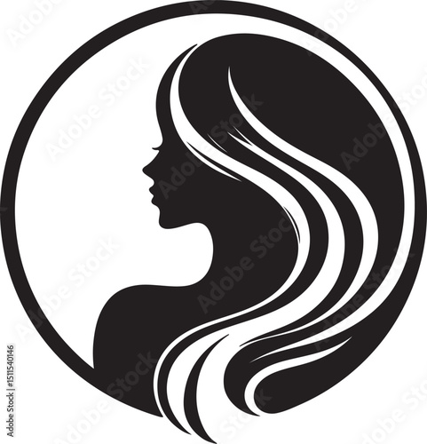 Elegant Woman Silhouette in Circle with Flowing Hair – Vector Icon Design

A stylish and elegant black silhouette of a woman with long flowing hair enclosed in a circular frame. This minimalist vector