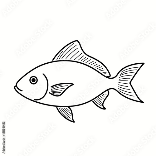 Line drawing of a fish swimming in a minimalist style  