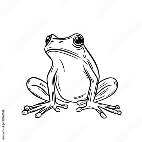 Single line drawing of a frog sitting in a relaxed position  