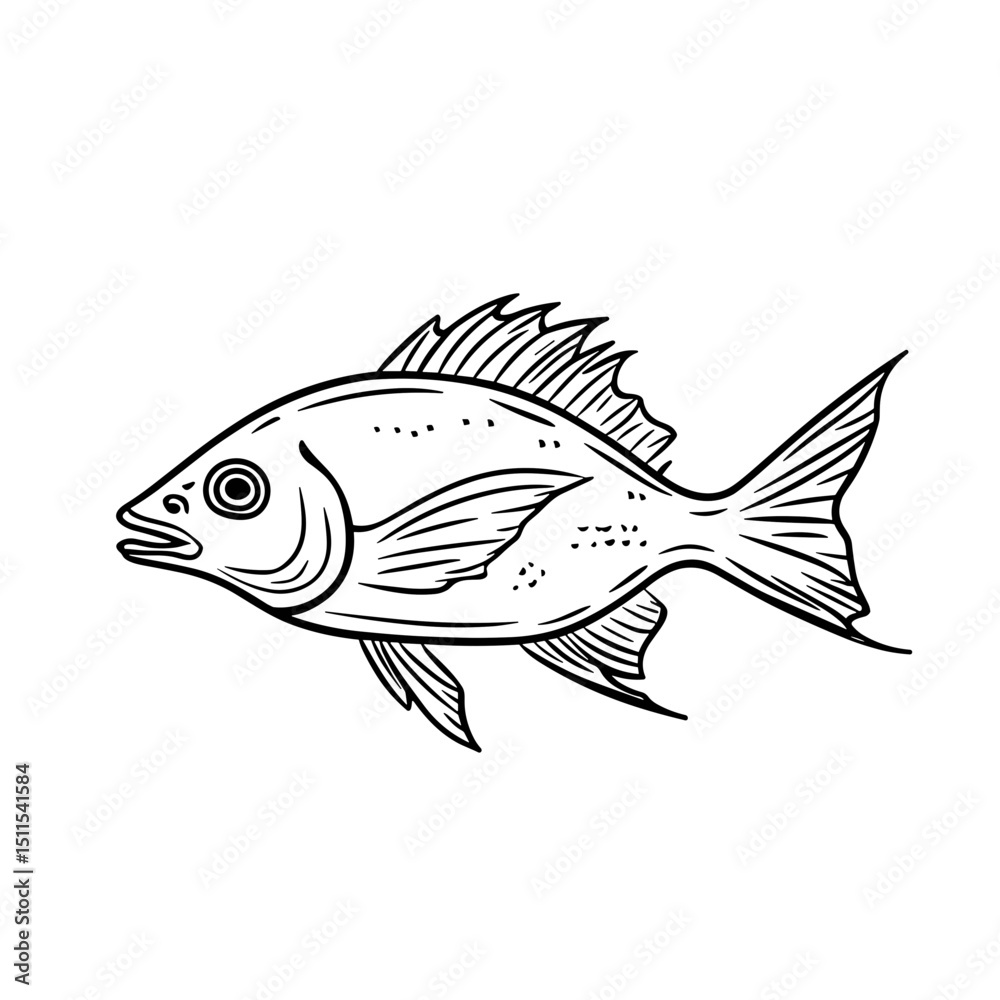 Fototapeta premium Line drawing of a parrotfish swimming in water 