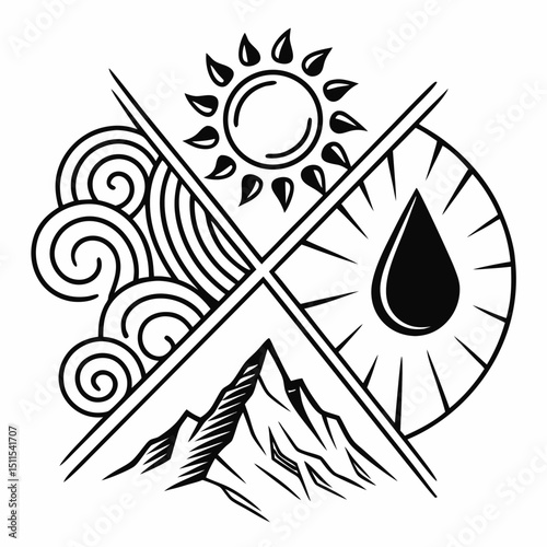 Abstract black and white four elements design