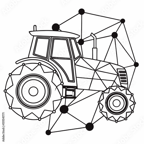 Geometric tractor illustration black and white