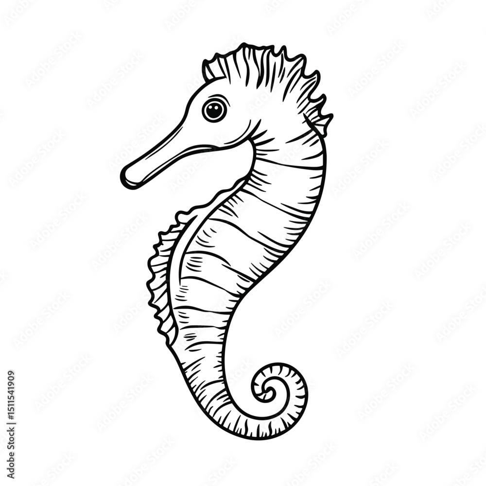 Fototapeta premium Seahorse illustration in a single line drawing style for travel theme 