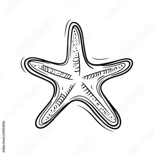 Hand-drawn starfish illustration in black and white line art  