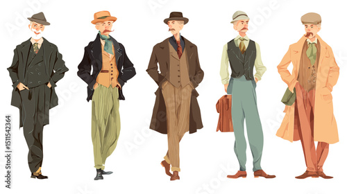 Vintage tailor character set simple vector on white background  -  