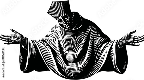 Vintage woodcut religious figure simple black silhouette vector isolated on white background  -  