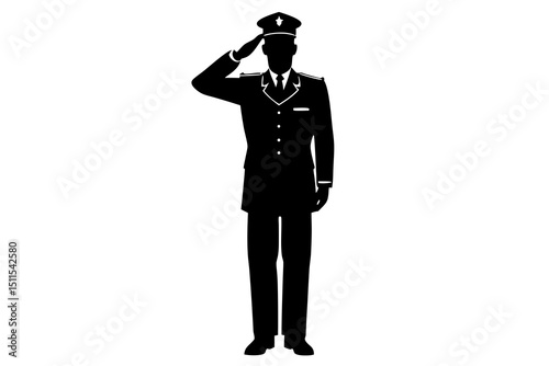 Dramatic Silhouette of Saluting Military Officer in Uniform – Minimalist Full Body Black and White Art