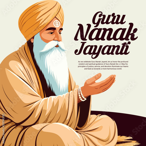 Happy Guru Nanak Jayanti Festival in India - Social Media Greeting Post Design for Digital Use, Banners, Posters, and Festival Graphics