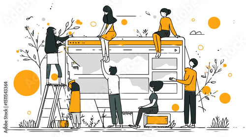 Web design teamwork concept simple vector on white background  -  