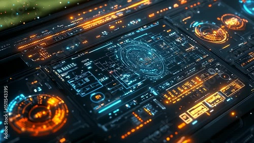 Futuristic Tech Interface: Glowing Neon HUD Display
