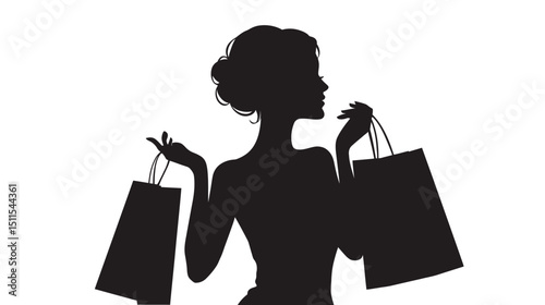 Woman holding shopping bags silhouette vector isolated on white background  -  