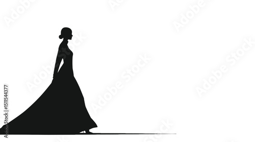 Woman in long dress walking silhouette vector isolated on white background  -  