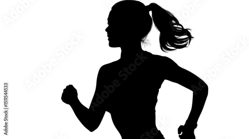 Woman with ponytail jogging silhouette vector isolated on white background  -  