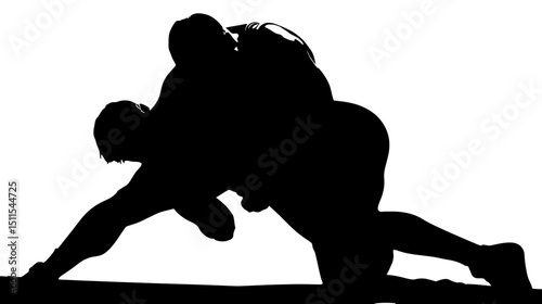 Wrestler lifting opponent silhouette vector isolated on white background  -  