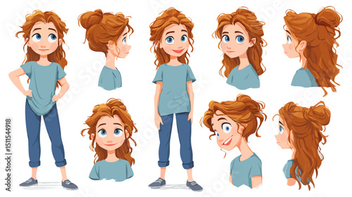 Young girl character creation set simple vector on white background  -  